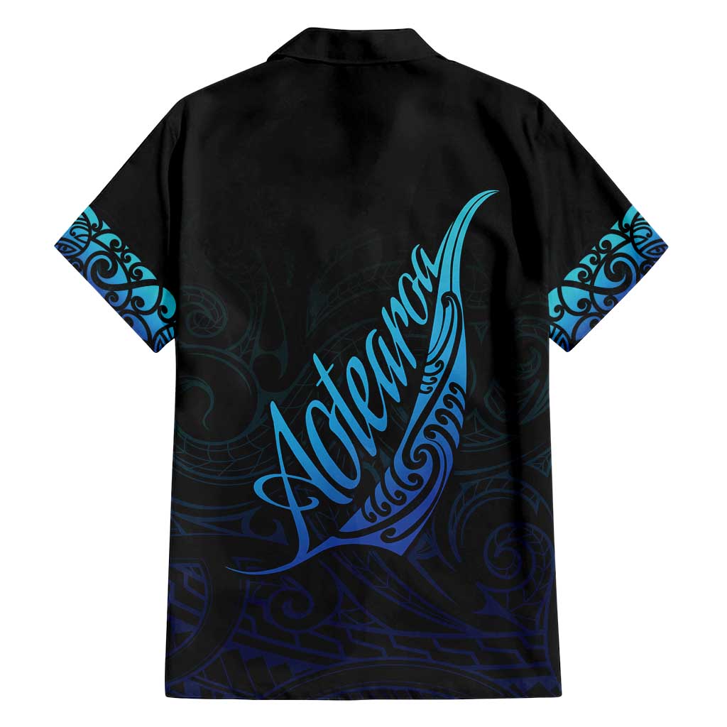 Aotearoa New Zealand Family Matching Off Shoulder Maxi Dress and Hawaiian Shirt Koru Fern Blue Gradient LT05 - Polynesian Pride