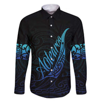 Aotearoa New Zealand Family Matching Off Shoulder Maxi Dress and Hawaiian Shirt Koru Fern Blue Gradient LT05 Dad's Shirt - Long Sleeve Blue - Polynesian Pride