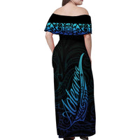 Aotearoa New Zealand Family Matching Off Shoulder Maxi Dress and Hawaiian Shirt Koru Fern Blue Gradient LT05 - Polynesian Pride