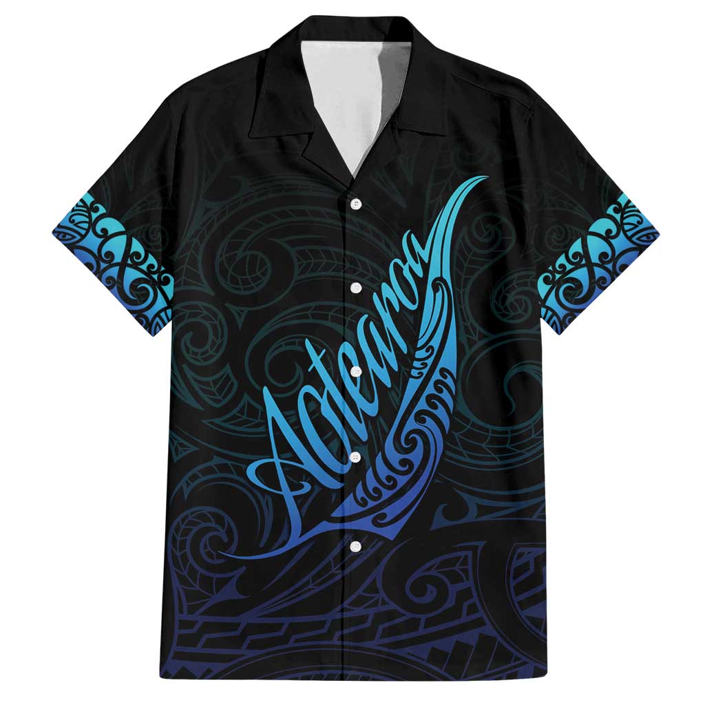 Aotearoa New Zealand Family Matching Puletasi and Hawaiian Shirt Koru Fern Blue Gradient LT05 Dad's Shirt - Short Sleeve Blue - Polynesian Pride