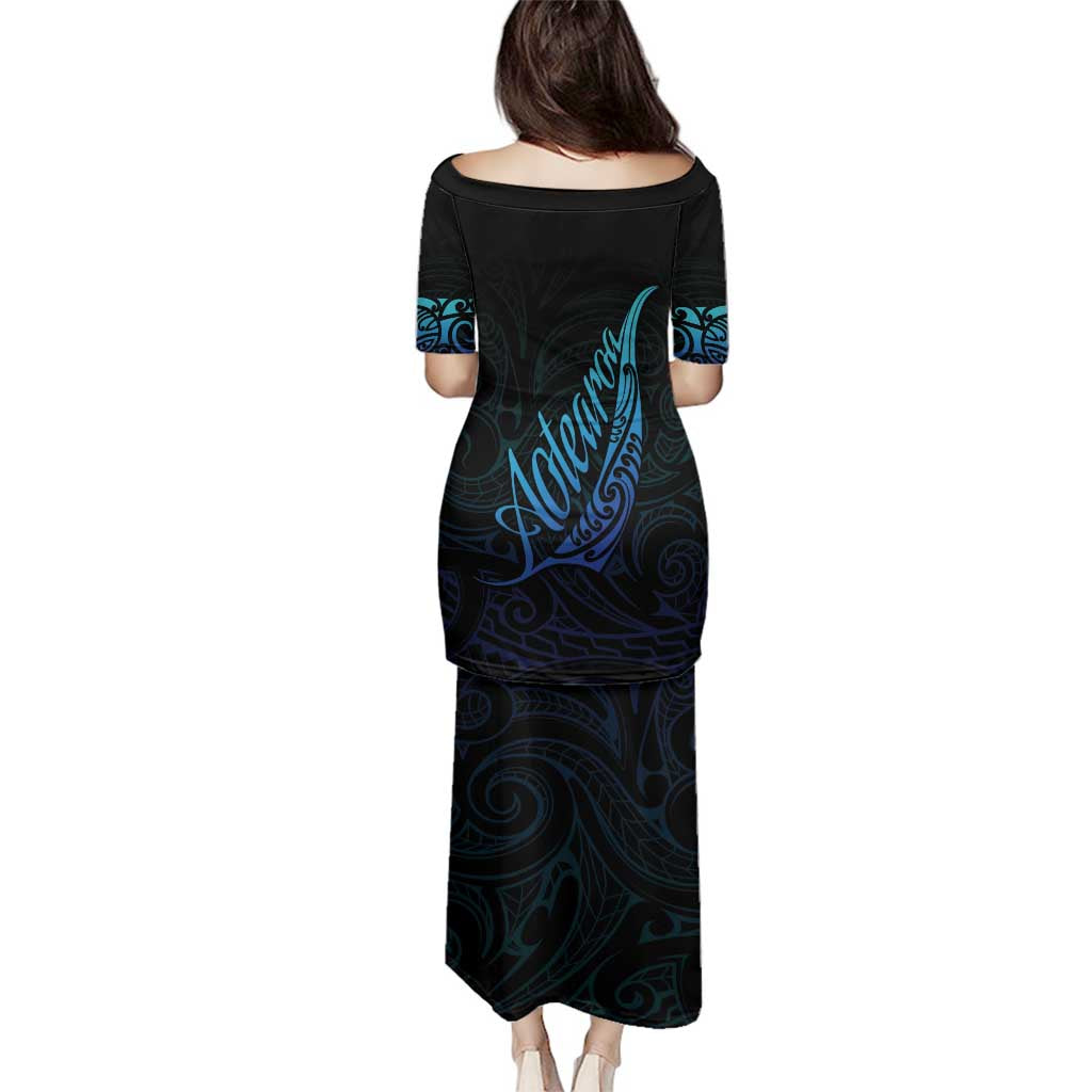 Aotearoa New Zealand Family Matching Puletasi and Hawaiian Shirt Koru Fern Blue Gradient LT05 - Polynesian Pride