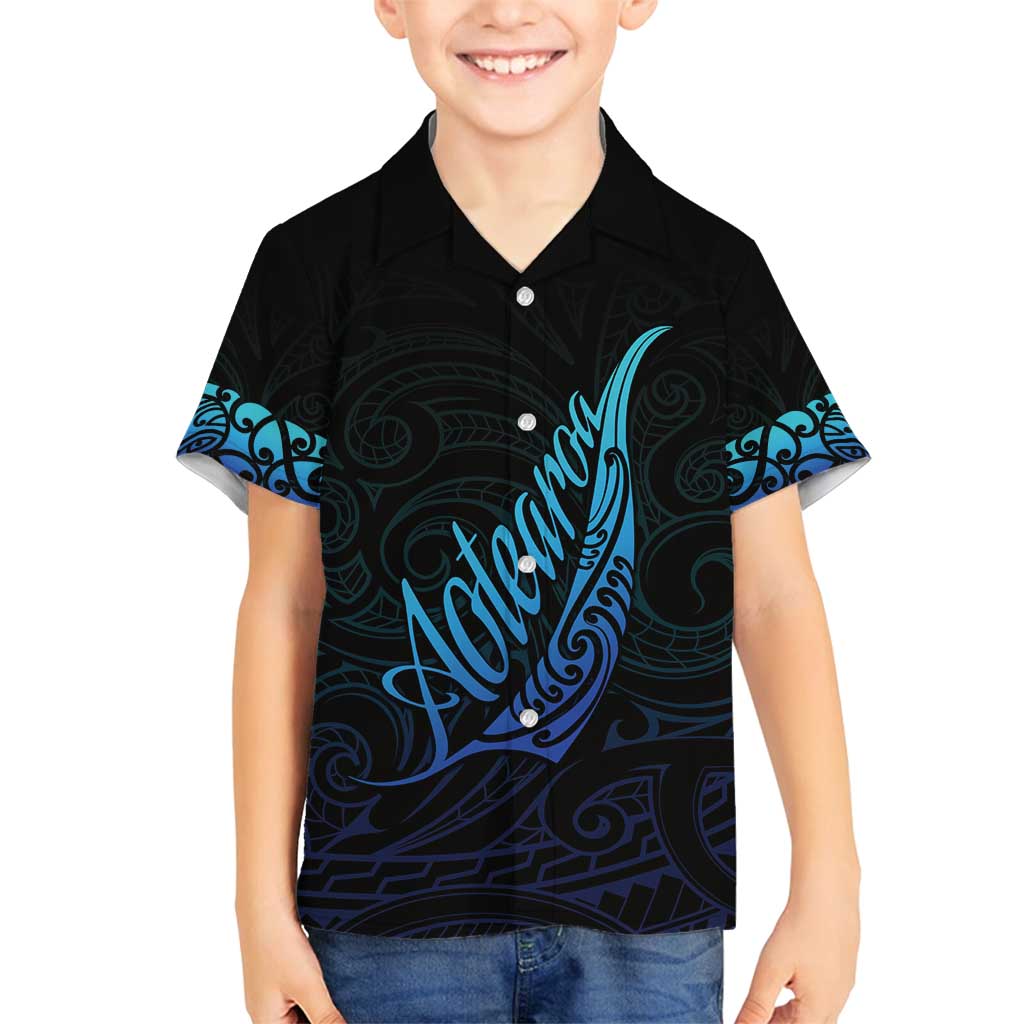 Aotearoa New Zealand Family Matching Puletasi and Hawaiian Shirt Koru Fern Blue Gradient LT05 Son's Shirt Blue - Polynesian Pride
