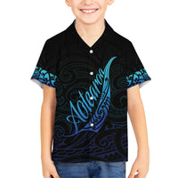 Aotearoa New Zealand Family Matching Puletasi and Hawaiian Shirt Koru Fern Blue Gradient LT05 Son's Shirt Blue - Polynesian Pride