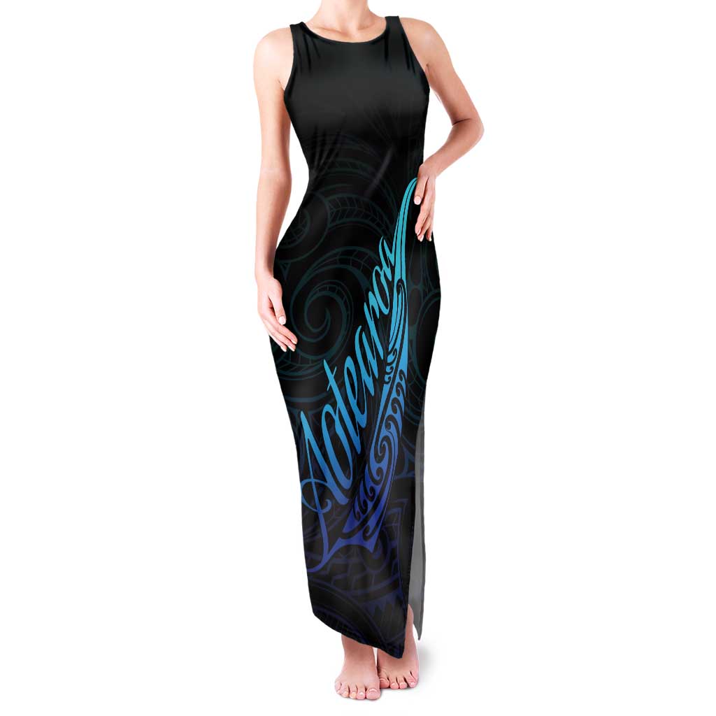 Aotearoa New Zealand Family Matching Tank Maxi Dress and Hawaiian Shirt Koru Fern Blue Gradient