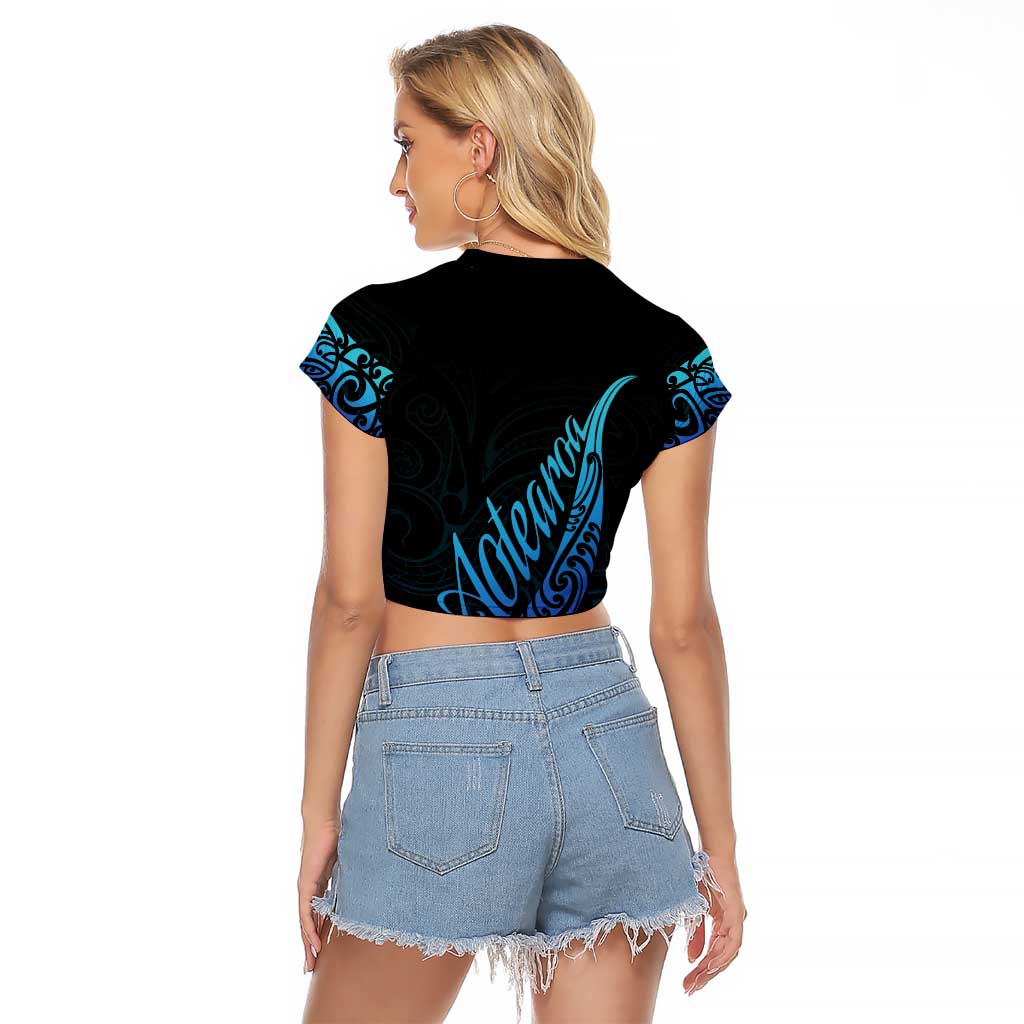 Aotearoa New Zealand Raglan Cropped T Shirt Koru Fern Blue Gradient