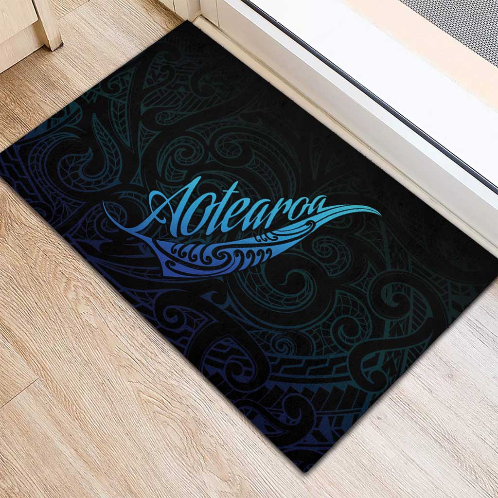 Aotearoa New Zealand Rubber Doormat Koru Fern Blue Gradient