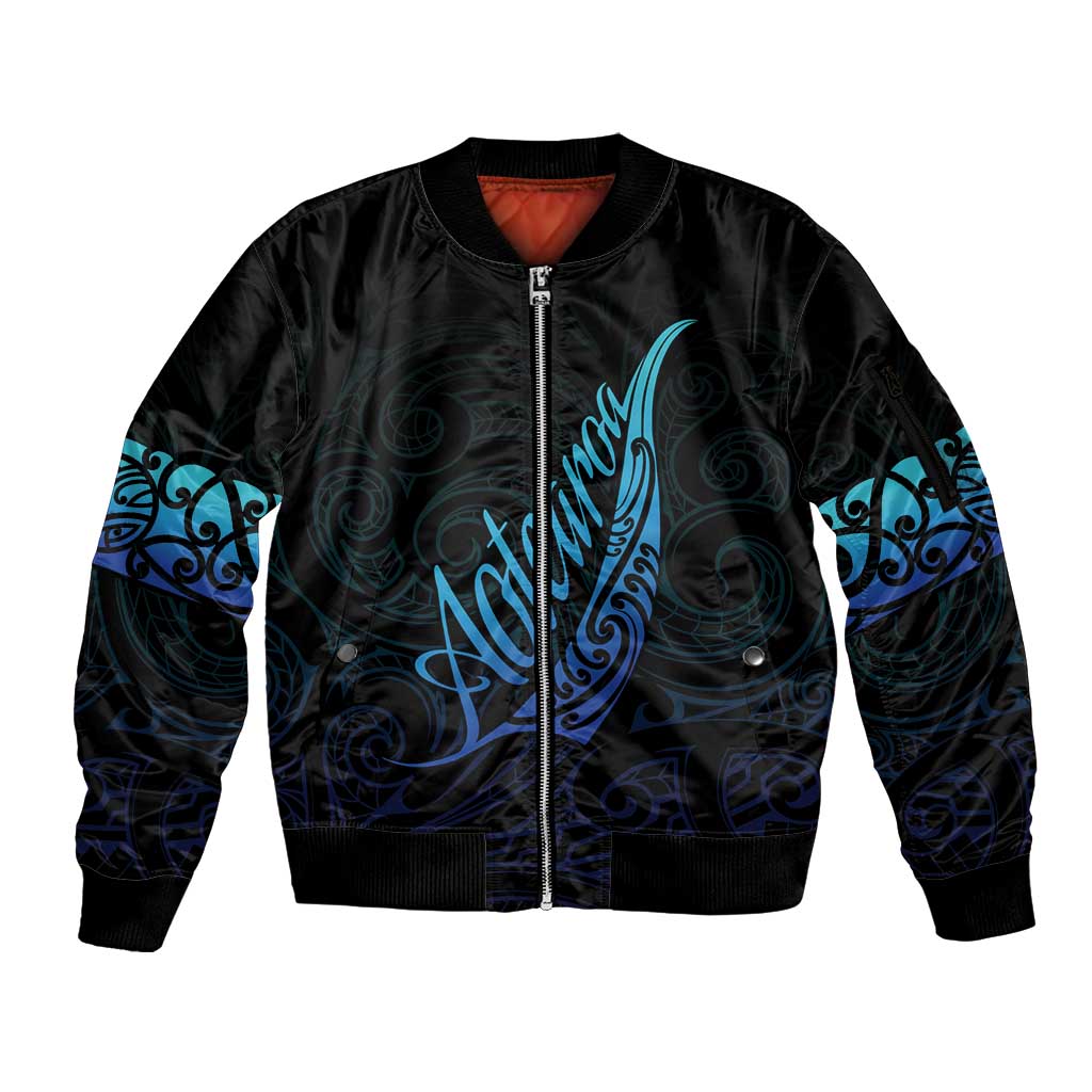 Aotearoa New Zealand Sleeve Zip Bomber Jacket Koru Fern Blue Gradient