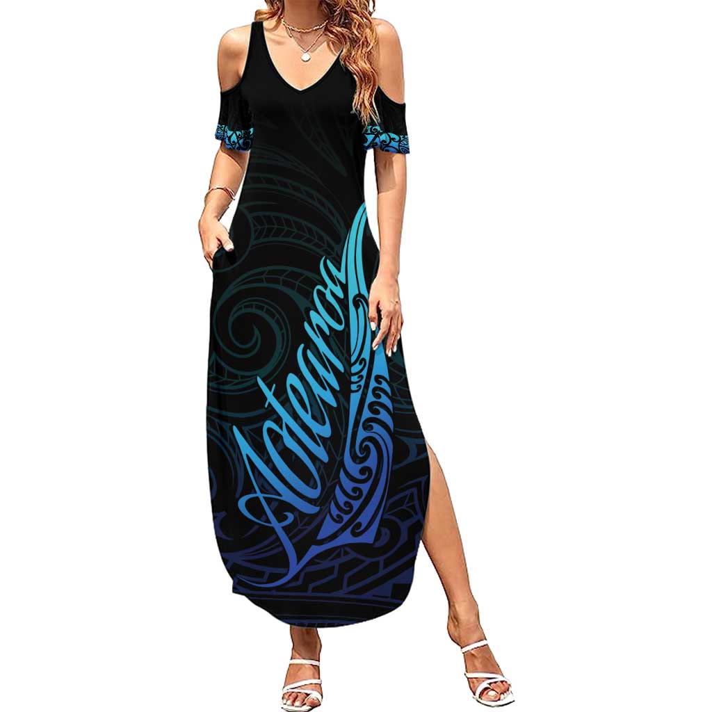 Aotearoa New Zealand Summer Maxi Dress Koru Fern Blue Gradient