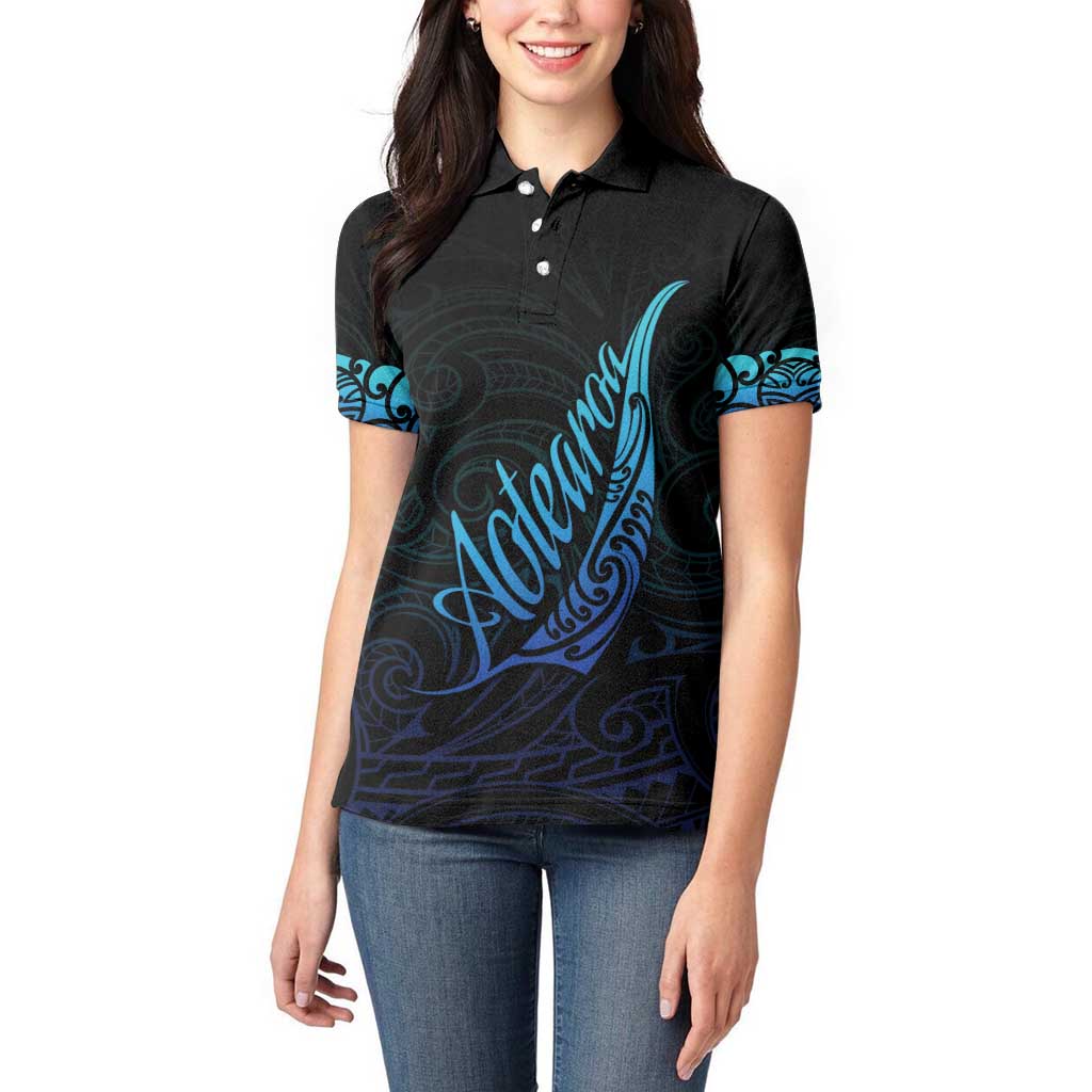 Aotearoa New Zealand Women Polo Shirt Koru Fern Blue Gradient