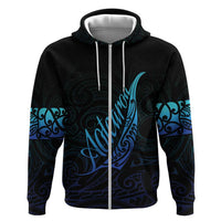 Aotearoa New Zealand Zip Hoodie Koru Fern Blue Gradient LT05 Zip Hoodie Blue - Polynesian Pride