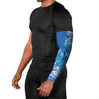 Hawaii Discoverers Day Arm Sleeves Polynesian Fish Hook With Hibiscus Blue LT05 - Polynesian Pride