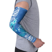 Hawaii Discoverers Day Arm Sleeves Polynesian Fish Hook With Hibiscus Blue LT05 - Polynesian Pride