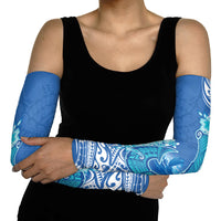 Hawaii Discoverers Day Arm Sleeves Polynesian Fish Hook With Hibiscus Blue LT05 - Polynesian Pride