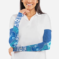 Hawaii Discoverers Day Arm Sleeves Polynesian Fish Hook With Hibiscus Blue LT05 - Polynesian Pride