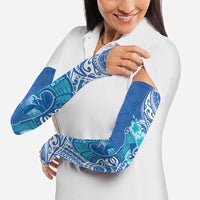 Hawaii Discoverers Day Arm Sleeves Polynesian Fish Hook With Hibiscus Blue LT05 - Polynesian Pride