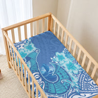 Hawaii Discoverers Day Baby Bed Cover Polynesian Fish Hook With Hibiscus Blue LT05 - Polynesian Pride