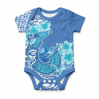 Hawaii Discoverers Day Baby Onesie Polynesian Fish Hook With Hibiscus Blue