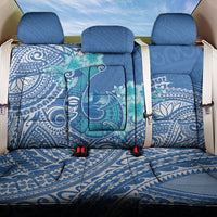 Hawaii Discoverers Day Back Car Seat Cover Polynesian Fish Hook With Hibiscus Blue