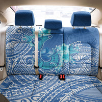Hawaii Discoverers Day Back Car Seat Cover Polynesian Fish Hook With Hibiscus Blue
