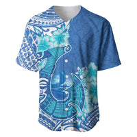 Hawaii Discoverers Day Baseball Jersey Polynesian Fish Hook With Hibiscus Blue