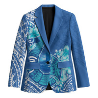 Hawaii Discoverers Day Blazer Polynesian Fish Hook With Hibiscus Blue