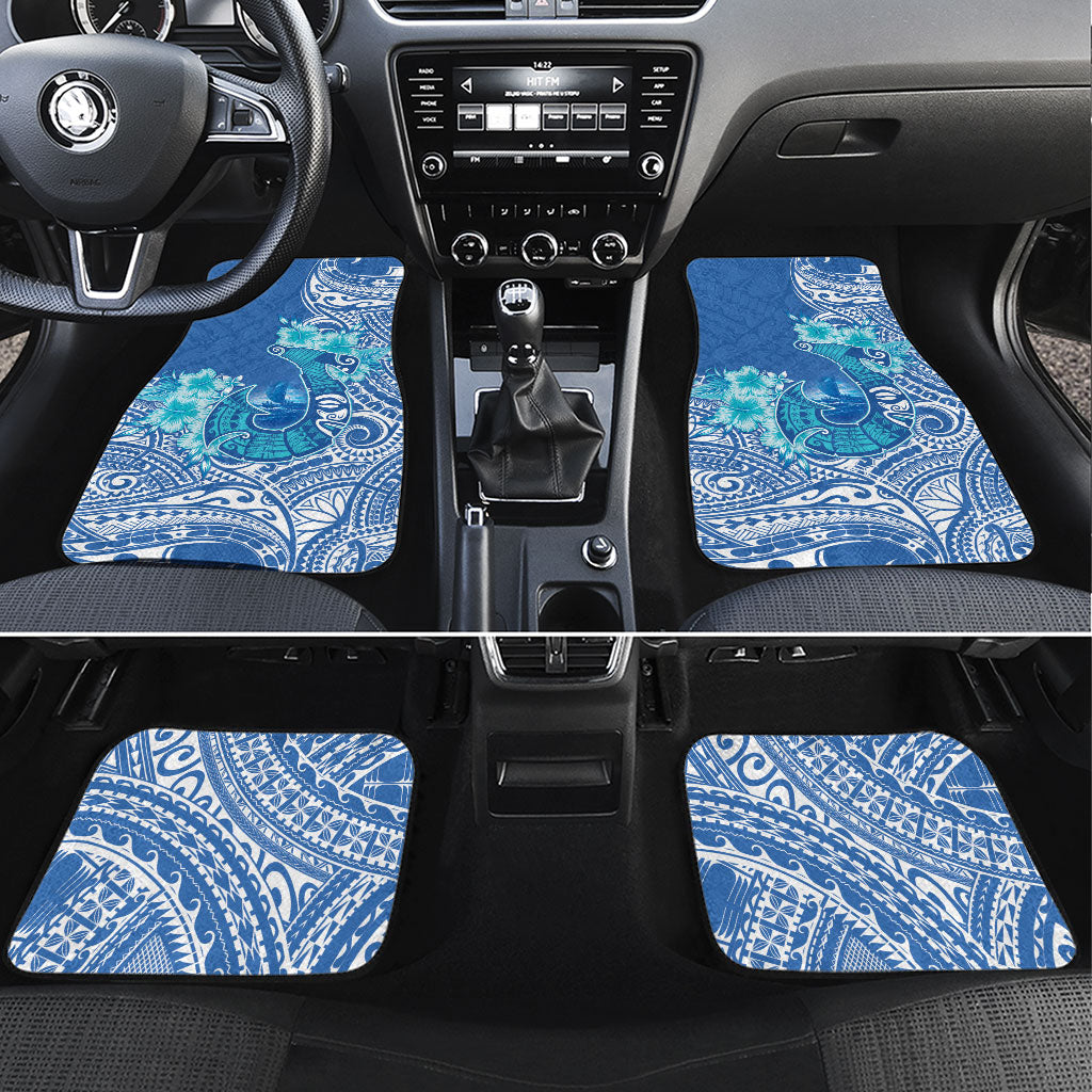 Hawaii Discoverers Day Car Mats Polynesian Fish Hook With Hibiscus Blue LT05 Set 4pcs Blue - Polynesian Pride