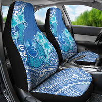 Hawaii Discoverers Day Car Seat Cover Polynesian Fish Hook With Hibiscus Blue