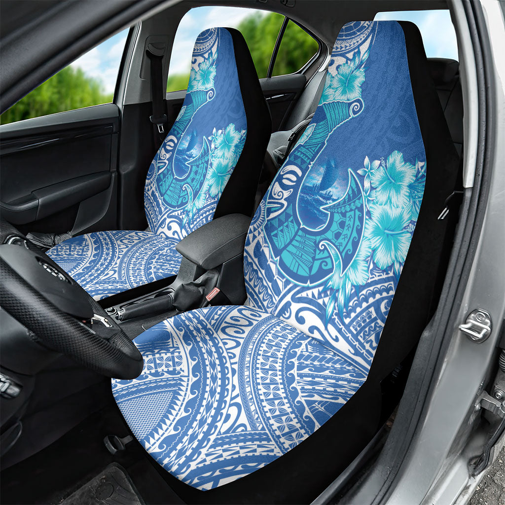 Hawaii Discoverers Day Car Seat Cover Polynesian Fish Hook With Hibiscus Blue