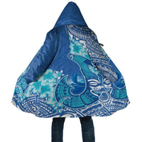 Hawaii Discoverers Day Cloak Polynesian Fish Hook With Hibiscus Blue