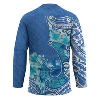 Hawaii Discoverers Day Hockey Jersey Polynesian Fish Hook With Hibiscus Blue LT05 - Polynesian Pride