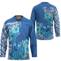 Hawaii Discoverers Day Hockey Jersey Polynesian Fish Hook With Hibiscus Blue LT05 - Polynesian Pride