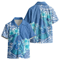 Hawaii Discoverers Day Kid Hawaiian Shirt Polynesian Fish Hook With Hibiscus Blue