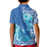 Hawaii Discoverers Day Kid Polo Shirt Polynesian Fish Hook With Hibiscus Blue LT05 - Polynesian Pride