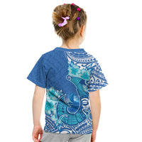 Hawaii Discoverers Day Kid T Shirt Polynesian Fish Hook With Hibiscus Blue LT05 - Polynesian Pride