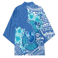 Hawaii Discoverers Day Kimono Polynesian Fish Hook With Hibiscus Blue