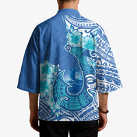 Hawaii Discoverers Day Kimono Polynesian Fish Hook With Hibiscus Blue