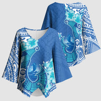Hawaii Discoverers Day Kimono Sleeve Blouse Polynesian Fish Hook With Hibiscus Blue LT05 - Polynesian Pride