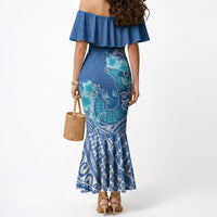 Hawaii Discoverers Day Mermaid Dress Polynesian Fish Hook With Hibiscus Blue LT05 - Polynesian Pride