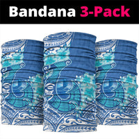 Hawaii Discoverers Day Neck Gaiter Polynesian Fish Hook With Hibiscus Blue