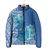 Hawaii Discoverers Day Padded Jacket Polynesian Fish Hook With Hibiscus Blue