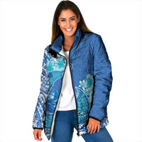Hawaii Discoverers Day Padded Jacket Polynesian Fish Hook With Hibiscus Blue