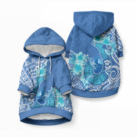 Hawaii Discoverers Day Pet Hoodie Polynesian Fish Hook With Hibiscus Blue LT05 Pullover Blue - Polynesian Pride