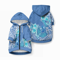 Hawaii Discoverers Day Pet Hoodie Polynesian Fish Hook With Hibiscus Blue LT05 Zip-up Blue - Polynesian Pride
