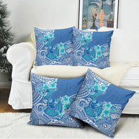 Hawaii Discoverers Day Pillow Cover Polynesian Fish Hook With Hibiscus Blue