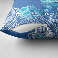 Hawaii Discoverers Day Pillow Cover Polynesian Fish Hook With Hibiscus Blue