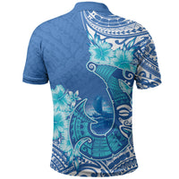 Hawaii Discoverers Day Polo Shirt Polynesian Fish Hook With Hibiscus Blue LT05 - Polynesian Pride