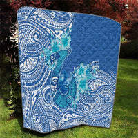 Hawaii Discoverers Day Quilt Polynesian Fish Hook With Hibiscus Blue