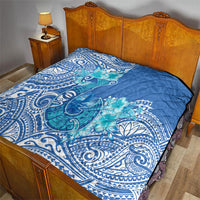 Hawaii Discoverers Day Quilt Polynesian Fish Hook With Hibiscus Blue