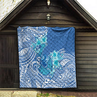 Hawaii Discoverers Day Quilt Polynesian Fish Hook With Hibiscus Blue
