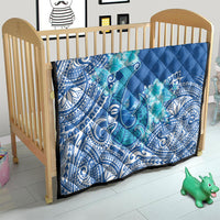 Hawaii Discoverers Day Quilt Polynesian Fish Hook With Hibiscus Blue
